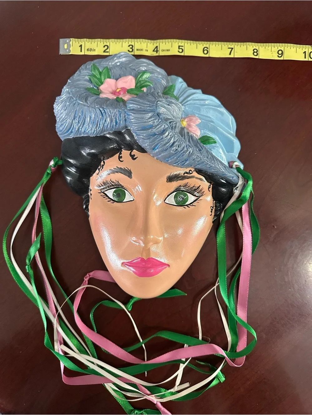 Decorative Vintage ceramic glamor girl mask wall hanging 1980s art deco